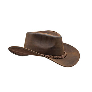 Jimieson Apparel Brown Leather Cowboy <b>Hat</b> with Braided Band Unisex Outdoor Casual Style Four Seasons Adjustable - Product Image 3