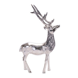 Figura Decorativa de Reno Navideño de Metal Plateado con Base de Madera para Decoración de Mesa Navideña - Product Image 5
