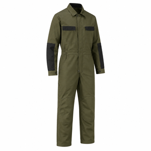 Combinaison industrielle homme vert olive et noire, col classique, coudes renforcés, genoux renforcés en sergé robuste, multi-usages - Product Image 3