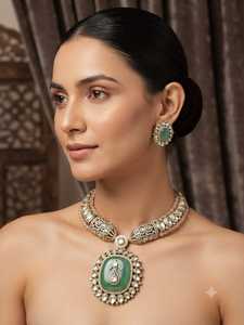 R.K. Juego de Collar HASLI Chapado en Oro con Perlas y Circonitas, Estilo Étnico Indio, para Novias, con Aretes a Juego, para Bodas y Fiestas - Product Image 3