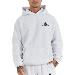 BLACK <b>LEAF</b> Custom Logo Men's Fleece Pullover Loose Fit Casual Autumn Sweatshirt Kangaroo Pocket Beige Color Raglan Sleeve - Product Image 6