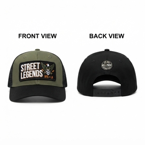 Gorra Trucker Personalizada, 280 GSM, Lona de Algodón Grueso, Malla Transpirable, 5 Paneles, Negro Verde Oliva, Bordado 3D, Unisex, Cierre a Presión - Product Image 2