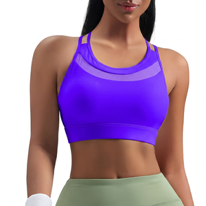 Soutien-gorge de sport blanc pour femme avec empiècements en mesh, maintien moyen, pour le yoga et l'entraînement - Product Image 6