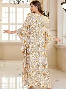 V-Neck Batwing Sleeve Geometric Print Chiffon Maxi <b>Kaftan</b> Loose Fit <b>Summer</b> Casual Dress Breathable Wrap And Tie Style - Product Image 5