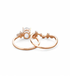 Oval Cut Lab Grown Diamond Engagement <b>Ring</b> <b>Set</b> Marquise Diamond Leaf Wedding Band Bridal <b>Ring</b> <b>Set</b> Rose <b>Gold</b> - Product Image 3