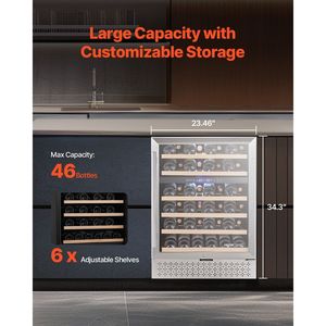 Cave à vin double zone 46 bouteilles encastrable ou autoportante avec porte vitrée, étagères réglables et contrôle numérique de la température - Product Image 2