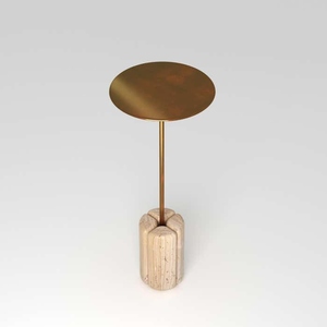 Most Selling brass <b>drink</b> table in carved unfilled travertine and cast brass luxury modern minimalist side table - Product Image 4