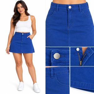 Women's High Waist A-Line Denim Mini Skirt Solid Blue Casual Summer Breathable Quick-Dry Streetwear with Button Fly <b>Belt</b> Loops - Product Image 6