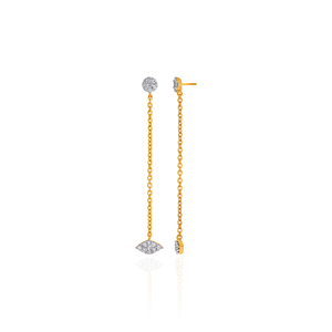 Boucles d'oreilles en chaîne dorée de qualité supérieure avec pierre ronde brillante et pendentif en forme de marquise, bijoux de créateur pour femmes - Product Image 3