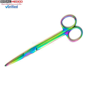 กรรไกรผ่าตัดแบบแมนนวล พรีเมียม เหล็กกล้าไร้สนิมเยอรมัน ใบมีดตรง 6.75 นิ้ว ปลายทู่ เคลือบไทเทเนียมสีรุ้ง คุณภาพสูง - Product Image 2