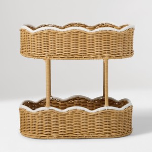 Wicker <b>storage</b> racks scalloped rattan 2 tier basket stand high quality <b>tabletop</b> organizers - Product Image 1