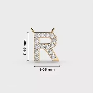 Alphabetic R Letter Gold Jewelry Pendants Charms 'R' Lab Grown Diamond Platinum Plated Hip Hop Style Brilliant Cut IGI Pendant - Product Image 1