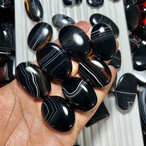 Lot de pierres précieuses en agate noire naturelle à bandes, cabochons de forme libre pour la fabrication de colliers, formes variées - Product Image 4