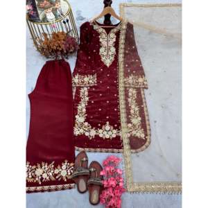 Conjunto de Top y Dupatta de Fiesta para Mujer de Diseñador, Elegante Palazzo con Hermosos Adornos - Product Image 1