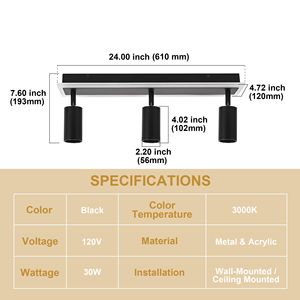 Apparecchi di illuminazione a binario flessibile a 3 luci a soffitto nero luce Spot direzionale per cucina soggiorno specchio a parete - Product Image 3