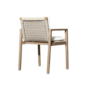 Modern Coastal Outdoor Dining Chair Solid Teak Wood Woven Rattan Backrest Soft Cushion Durable for Garden Patio Furniture - Product Image 3