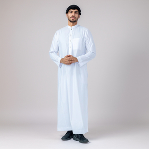 Men Black Polyester Thobe Long Sleeve Ankle Length Sweetheart Neckline Embroidered Breathable Casual Solid Eid Evening Party - Product Image 6