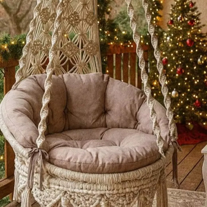 Macrame Swing <b>Chair</b>, Boho <b>Hanging</b> <b>Chair</b> for Indoor Outdoor, Cozy Balcony Swing Seat, Handmade - Product Image 1