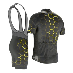 Ensemble maillot et short de cyclisme pour homme, noir avec motif hexagonal jaune, respirant et performant - Product Image 2