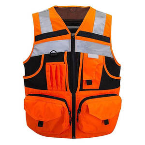 Men's <strong>Orange</strong> Reflective Safety Vest with Multiple Pockets Breathable Zipper Closure V-Neck Design for Outdoor Work - Product Image 1