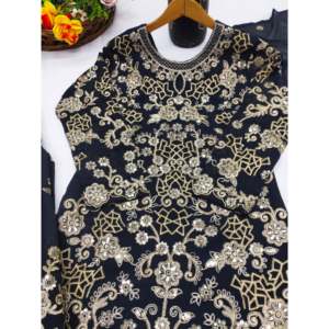 Conjunto de traje de diseñador para mujer Sharara codificación de secuencia de trabajo bordada - Product Image 6