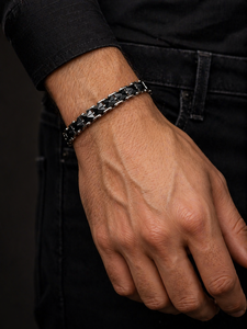 Pulsera de Cadena de Pirámides de Tungsteno con Baño de Rodio Negro, Estilo Minimalista Unisex, Joyería para Uso Diario - Product Image 1