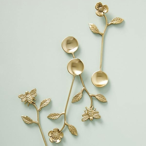 Luxury Gold Bee & Leaf Stainless Steel Spoon <b>Set</b> Flatware <b>Set</b> Mirror Polish <b>Cutlery</b> <b>Set</b> <b>Reusable</b> Wedding Party Tableware - Product Image 2