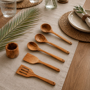 Ensemble d'ustensiles de cuisine en bois faits à la main de qualité supérieure 30-35 cm |   Ensemble de cuillères et spatules de cuisine naturelles, écologiques, antiadhésives, outils de cuisson - Product Image 5