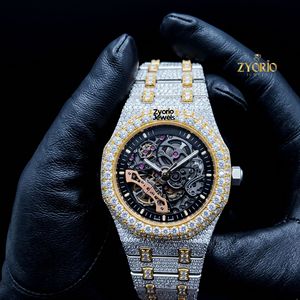 Luxury <b>Skeleton</b> <b>Automatic</b> Moissanite Diamond <b>Watch</b> for Men Iced Mechanical Wristwatch Full Stone Stainless Steel Bracelet 10mm - Product Image 1