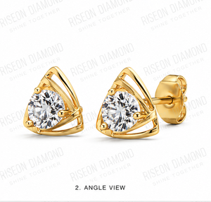 Modern geometric triangle <b>stud</b> earrings with brilliant round solitaire diamonds in open gold frame setting for elegant daily wea - Product Image 5
