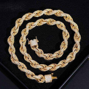 Moissanite <b>Rope</b> <b>Chain</b> Necklace Twisted Link Gold Tone Luxury Statement Jewelry Elegant Womens Mens Gift - Product Image 5