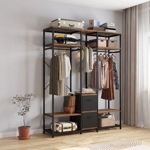 Armoire de chambre portable en métal robuste avec gestion indépendante des espaces, multiples rangements, tiroirs non tissés et porte-vêtements - Product Image 2