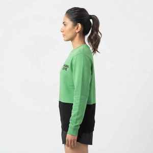 Sweat-shirt pour femme, vert et noir, à blocs de couleur, col rond, manches longues, en coton tricoté, respirant, pour l'automne - Product Image 4
