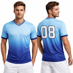 Maillot de football pour homme à col en V dégradé bleu, manches courtes, en polyester respirant, vêtement de sport ajusté, impression par sublimation - Product Image 1
