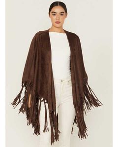 Châle à franges en daim marron pour femme, long, couleur unie, style bohème, pour un usage quotidien, style automne - Product Image 4