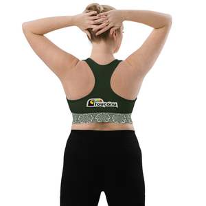 Soutien-gorge de sport pour femme grande taille, dos nageur, col ras du cou, maintien moyen, vert uni avec bordure à motif, haut de sport pour fitness et entraînement - Product Image 3