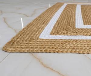 Alfombra de Yute Tejida a Mano Estilo Boho Farmhouse, Elegante Borde Blanco, Alfombra de Fibra Natural, Decoración Rústica Chic para el Suelo - Product Image 3