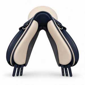 Selle anglaise en cuir véritable artisanale pour l'équitation et l'entraînement, selle de dressage anglaise en cuir véritable bleu marine avec étriers - Product Image 6