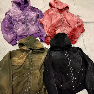 Vente en gros de sweats à capuche pour hommes, unis, à strass, coupe oversize, grammage lourd, haute qualité - Product Image 5