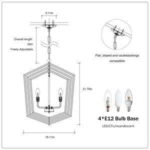 Lampadario da cucina in stile rustico a 4 luci con gabbia nera opaca lampada regolabile in altezza per sala da pranzo - Product Image 6