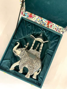 New Arrival Silver Plated Aluminium Antique Look Ambavari <b>Elephant</b> Home Office Anniversary Stocked with Royal Box Packing - Product Image 2