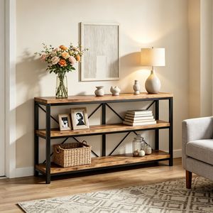 Mesa Consola Larga de Madera Maciza de Estilo Rústico Moderno de 11.8 Pulgadas para el Hogar y Apartamentos, Muebles para Sala de Estar - Product Image 5