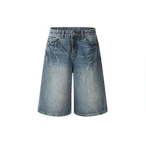 Shorts en jean vintage décontractés pour hommes, coupe ample, bleu foncé, avec logo personnalisé, broderie et impression - Product Image 1