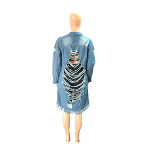 Abrigo vaquero vintage para mujer con espalda recortada, manga larga, abotonadura sencilla y bajo asimétrico, estilo 2026, chaqueta de mezclilla de moda - Product Image 6