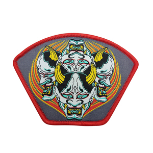 Hexagonal Shape Trout Fish Customized Woven Logo Patches with Blue Stitched Border for Fishing Gear and Art Lovers - Product Image 3