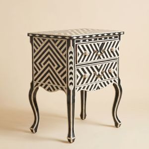 Meuble en os incrusté fait main, table de chevet à 2 tiroirs en os incrusté noir, motif Chevron - Product Image 3