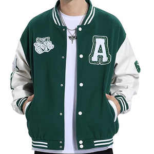 เสื้อแจ็คเก็ตวาร์ซิตี้ชาย ปักโลโก้ตามสั่ง ตัวเสื้อทำจากผ้าขนสัตว์ แขนเสื้อทำจากหนัง เสื้อแจ็คเก็ตเบสบอลแบบ Letterman ขายส่ง - Product Image 3