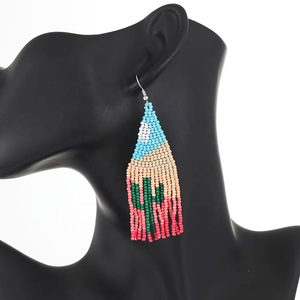 ต่างหูระย้าลายกระบองเพชรดีไซน์ใหม่ ทำมือสไตล์โบฮีเมียนประดับลูกปัดมิยูกิถักเปีย สำหรับผู้หญิง - Product Image 4