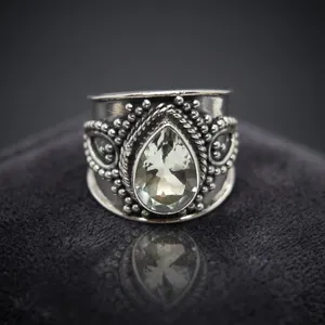 925 Sterling Silver Green Amethyst Statement Ring Handmade Vintage Filigree Gemstone Jewelry Cocktail Ring Wholesale - Product Image 5