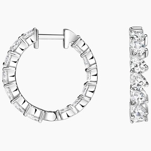Boucles d'oreilles créoles classiques en argent 925 avec moissanite et zircon taille poire serti en canal, bijoux de fête pour femme, boucles d'oreilles tendance - Product Image 1